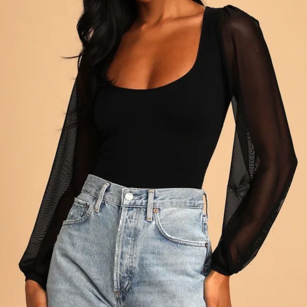 Black Balloon Sleeve Crop Top (Free People)